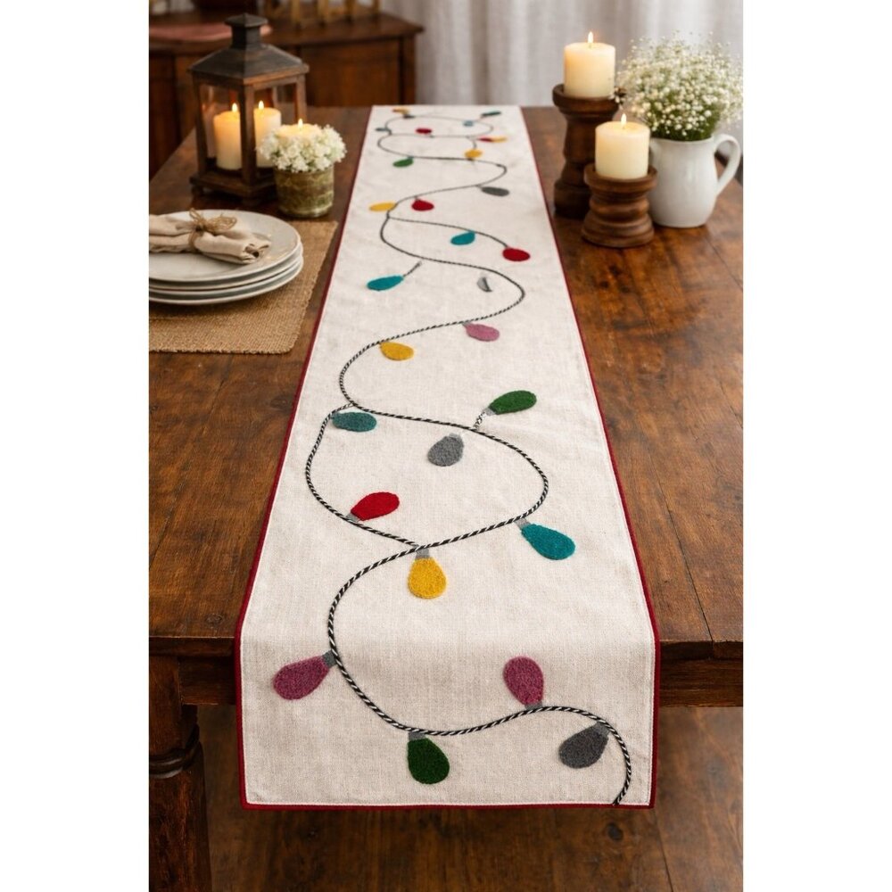 MAX STUDIO Winter Table Runner 16 x 72 Bulbs Embroidered Holiday NEW